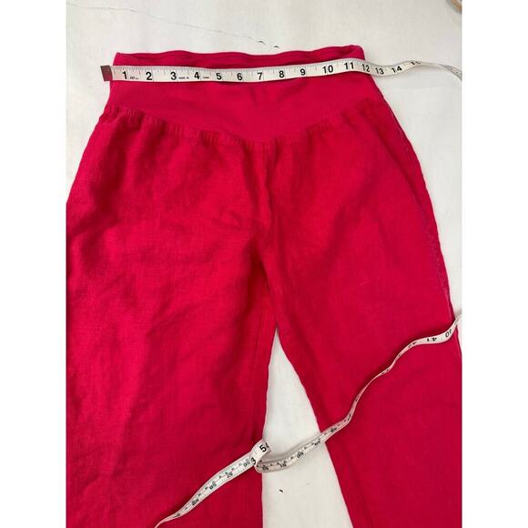 100% Linen Flared Pants Women's Mid Rise Flared Wide Leg Summer Boho Red Small - Picture 3 of 9